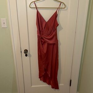 Slip Satin Knot-Front Floret Studios Dress in Pink size small